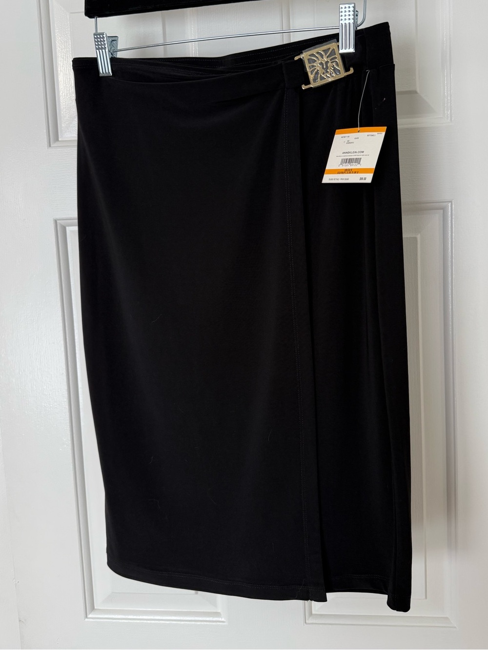 NWT Anne Klein Black Wrap-Style Pencil Skirt with Decorative Buckle Size Small